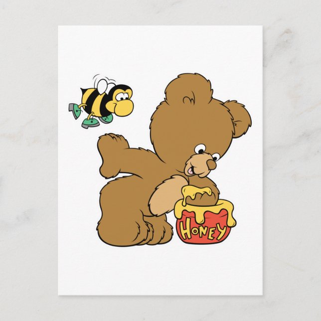 Cartão Postal Engraçado Urso Escapando Mel (Frente)