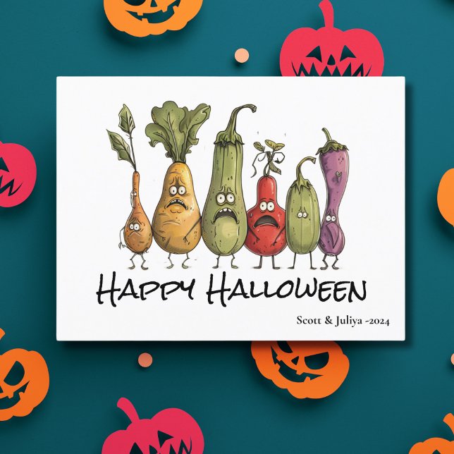 Cartão Postal Engraçado vegetariano assustado Halloween (Criador carregado)