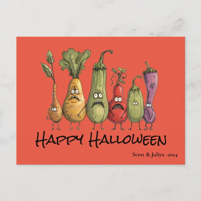 Cartão Postal Engraçado vegetariano assustado Halloween (Frente)