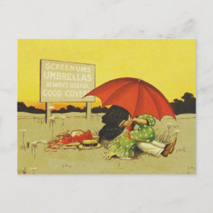 Cartão Postal Engraçado vintage, guarda-chuva de praia, querida