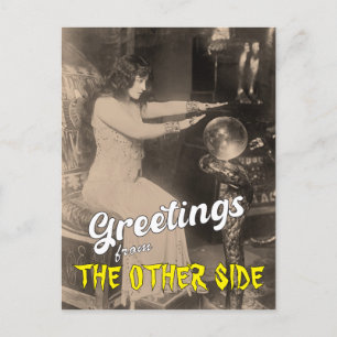 Cartão Postal Engraçado Vintage saúda Crystal Ball Halloween