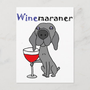 Cartão Postal Engraçado Weimaraner Cachorro Bebendo Vinho Vermel