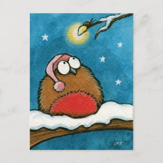 Cartão Postal Engraçado Whimsical Robin e Inseto Festivo