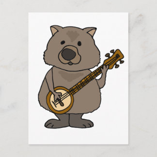 Cartão Postal Engraçado Wombat Jogando Cartoon Banjo