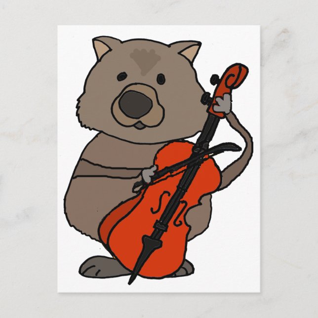 Cartão Postal Engraçado Wombat Tocando Cello (Frente)