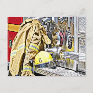 Cartão Postal Engrenagem e carro de bombeiros do bombeiro de HDR