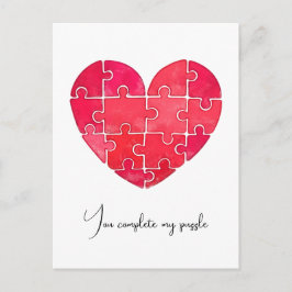 Cartão Postal Enigma do amor resolvido, coração de puzzle vermel