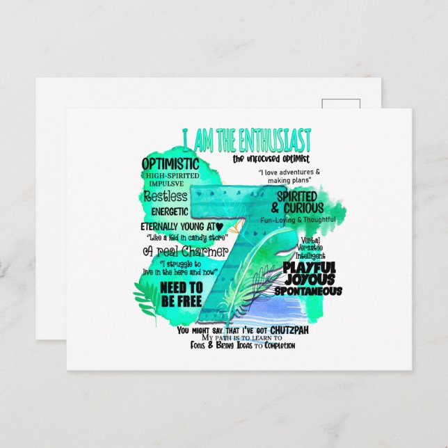 Cartão Postal Enneagram Tipo 7 - Sou O Entusiasta (Frente/Verso)