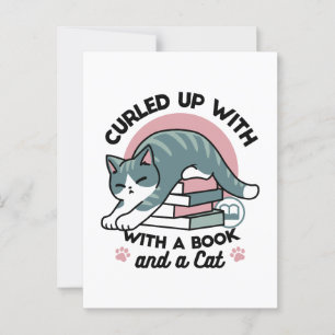 Cartão Postal Enrolados com um Livro e um Gato - Leitura de Gato