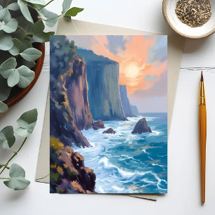 Cartão Postal Enseada à Beira do Penhasco Pintura em Aquarela