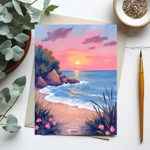 Cartão Postal Enseada do Paraíso Ondas do Oceano em Aquarela R