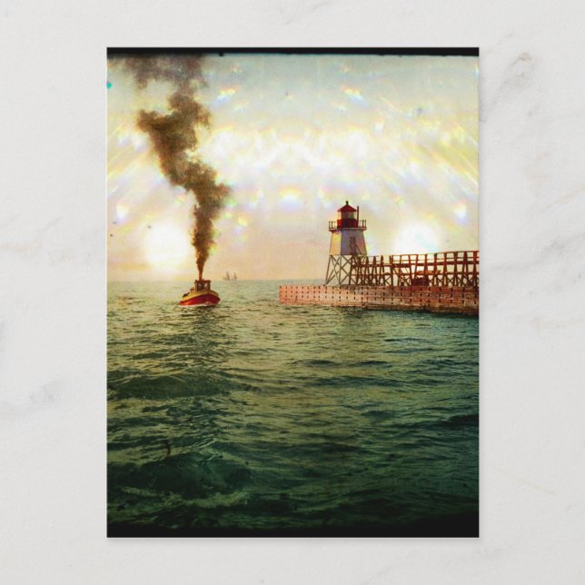 Cartão Postal Entrada do porto, Charlevoix, Michigan cerca de 19 (Frente)