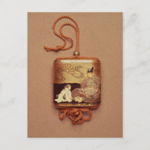 Cartão Postal Entrada mostrando um servidor ajoelhado antes de u