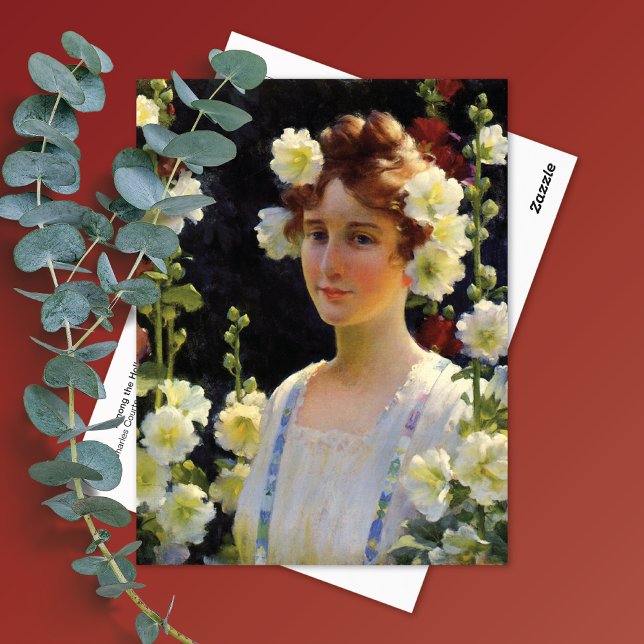 Cartão Postal Entre Hollyhocks Charles Courtney Curran (Criador carregado)