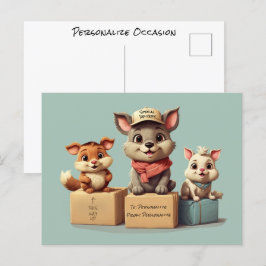 Cartão Postal Entrega de Animais de Desenhos Animados Engraçados