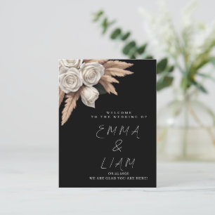 Cartão Postal Envelope de RSVP Rosa Branca Botânica Preta com Pa