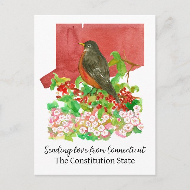 Cartão Postal Enviando Amor Do Connecticut Robin Laurel Flower (Frente)