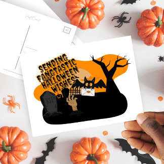 Cartão Postal Enviando Desejos Fangtásticos do Halloween