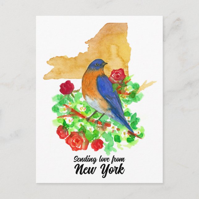Cartão Postal Enviando Rosas vermelhas Bluebird de Nova York (Frente)