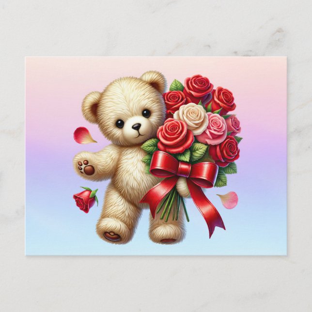 Cartão Postal Envio de Flores de Urso de Pelúcia (Frente)