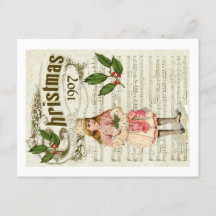 Ephemera 1907 Christmas Carol Script Holly Berry