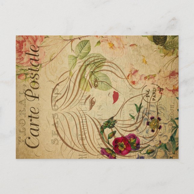Cartão Postal Ephemera - Mulher de Arte com Cartão-Postal Francê (Frente)
