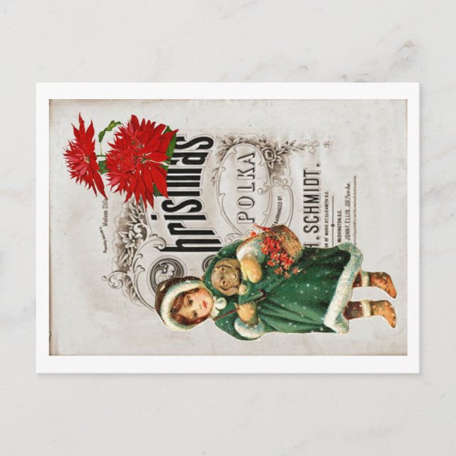 Cartão Postal Ephemera natalícia Garota Fofa Vermelha Chrysanthe (Frente)