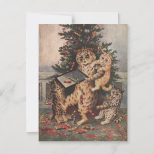Cartão Postal Época de Natal no Gatalândia de Louis Wain