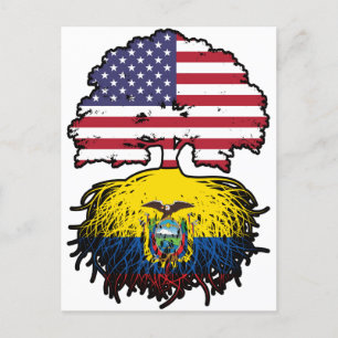 Cartão Postal Equador Bandeira das Raízes da Árvore Americana Eq