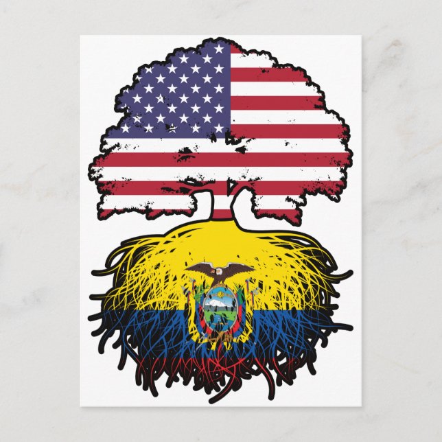 Cartão Postal Equador Bandeira das Raízes da Árvore Americana Eq (Frente)