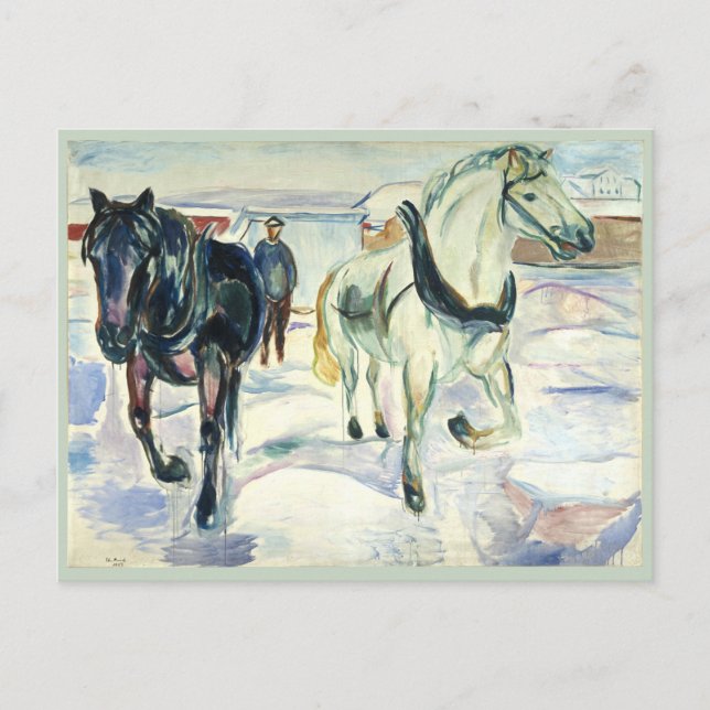 Cartão Postal Equipe de cavalos na neve por Edvard Munch (Frente)