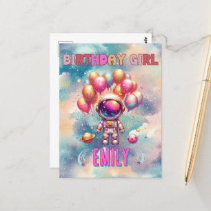 Cartão Postal Equipe de Voo da Garota de Aniversário no Espaço S