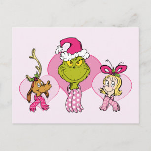 Cartão Postal Equipe do Grinch em Retrato Cor-de-Rosa do Dia dos