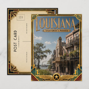 Cartão Postal Era de Ouro do Art Déco Vintage da Louisiana