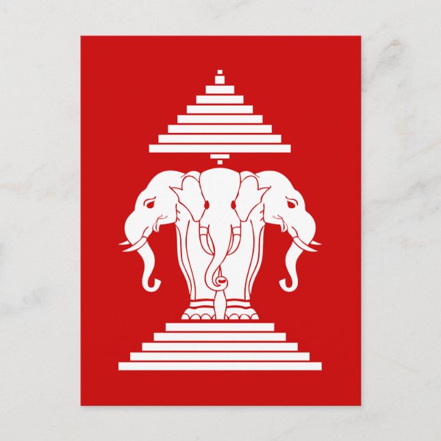 Cartão Postal Erawan Three Headed Elephant Lao / Laos Flag (Frente)