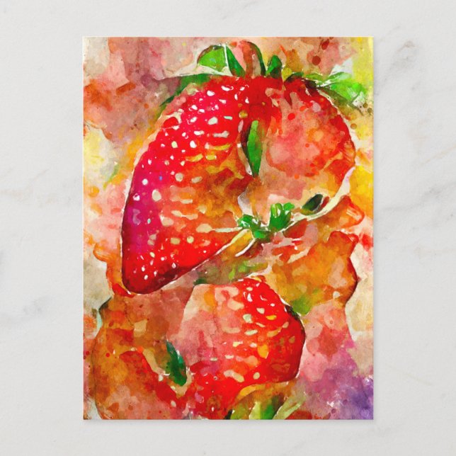 Cartão Postal Erdbeeren in Aquarell. Gemalte Früchte. (Frente)