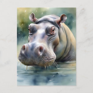 Cartão Postal Ereal Hippo Watercolor