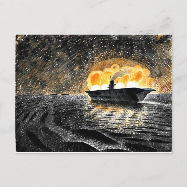 Cartão Postal Eric Ravilious art, HMS Ark Royal em Ação (Frente)