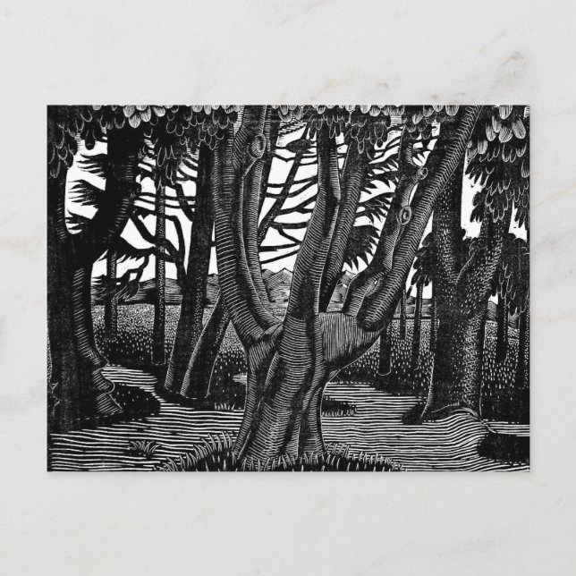 Cartão Postal Eric Ravilious art, Woodland Fora de Florença, (Frente)
