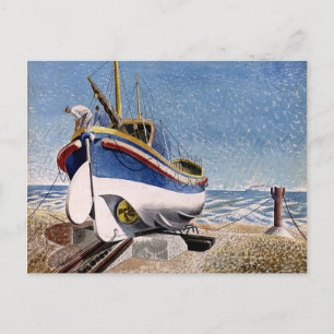 Cartão Postal Eric Ravilious - barco salva-vidas em Adelburgh, a