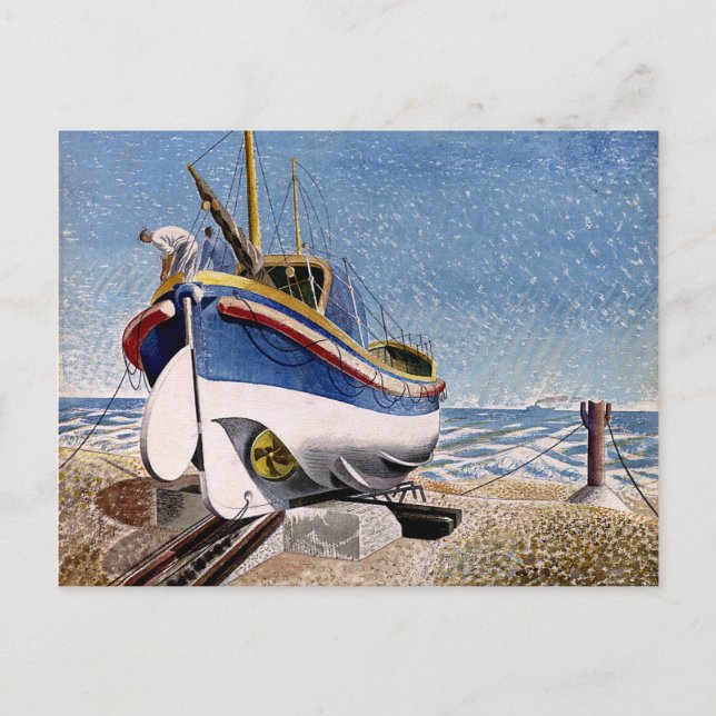 Cartão Postal Eric Ravilious - barco salva-vidas em Adelburgh, a (Frente)