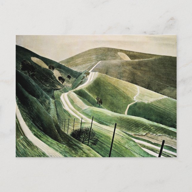 Cartão Postal Eric Ravilious - Chalk Paths, famosa trabalho de a (Frente)