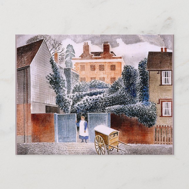 Cartão Postal Eric Ravilious trabalho de arte, Castle Hedingham, (Frente)