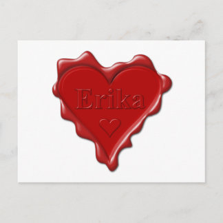 Cartão Postal Erika. Cera vermelha do coração com o nome Erika