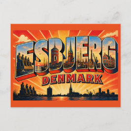 Cartão Postal Esbjerg Dinamarca Homem Encontra o Mar