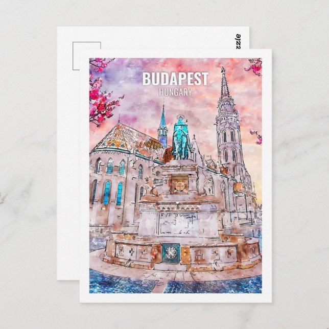 Cartão Postal Esboço aquarela de viagem famosa Budapeste Hungria (Frente/Verso)