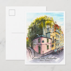 Cartão Postal Esboço aquarela Montmartre Paris França