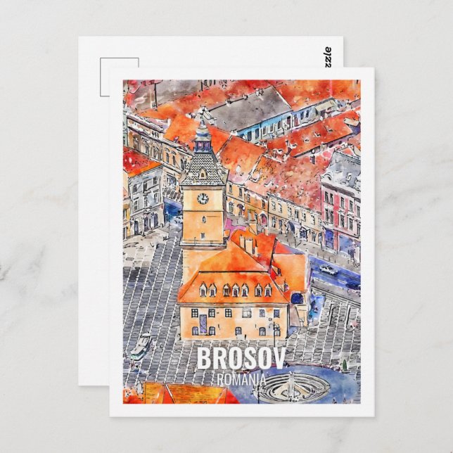 Cartão Postal Esboço aquarela viagem famosa Brosov Romênia (Frente/Verso)
