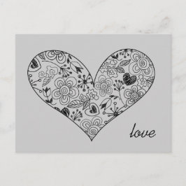 Cartão Postal Esboço Coração Doodle Fofo Amor