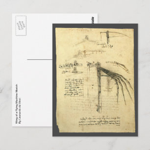 Cartão Postal Esboço da Ala de Leonardo da Vinci sobre Máquina V